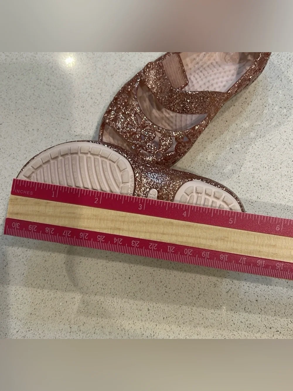 CROCS Kids Glitter Mary Jane Sandals - Rose Gold Sparkle